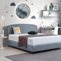 Linen Fabric King Bed Curved Headboard Bedhead - Berlin Blue Kings Warehouse 