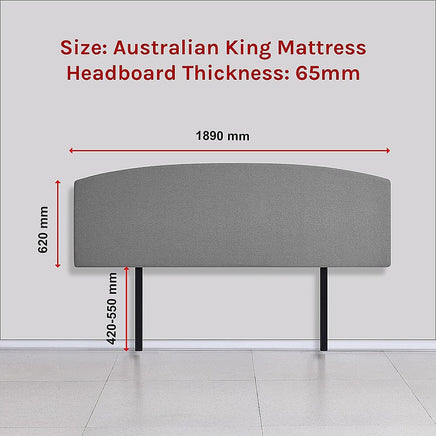 Linen Fabric King Bed Curved Headboard Bedhead - Night Ash Furniture Kings Warehouse 