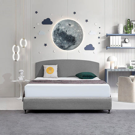 Linen Fabric King Bed Curved Headboard Bedhead - Night Ash Furniture Kings Warehouse 