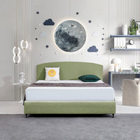 Linen Fabric King Bed Curved Headboard Bedhead - Olive Green Furniture Kings Warehouse 