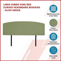 Linen Fabric King Bed Curved Headboard Bedhead - Olive Green Furniture Kings Warehouse 