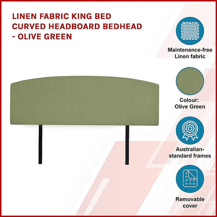 Linen Fabric King Bed Curved Headboard Bedhead - Olive Green Furniture Kings Warehouse 