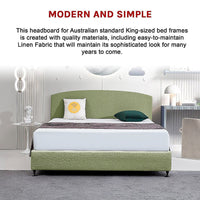 Linen Fabric King Bed Curved Headboard Bedhead - Olive Green Furniture Kings Warehouse 