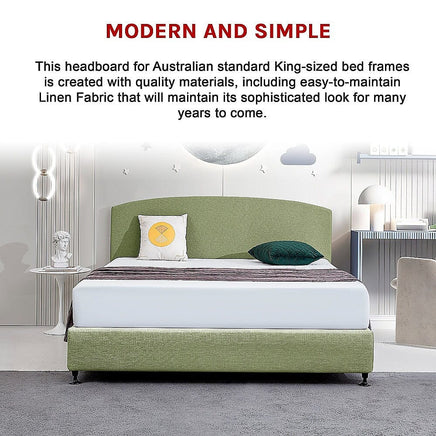 Linen Fabric King Bed Curved Headboard Bedhead - Olive Green Furniture Kings Warehouse 