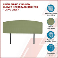 Linen Fabric King Bed Curved Headboard Bedhead - Olive Green Kings Warehouse 