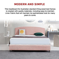 Linen Fabric King Bed Curved Headboard Bedhead - Pale Pink Furniture Kings Warehouse 