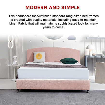 Linen Fabric King Bed Curved Headboard Bedhead - Pale Pink Furniture Kings Warehouse 