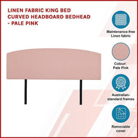 Linen Fabric King Bed Curved Headboard Bedhead - Pale Pink Furniture Kings Warehouse 