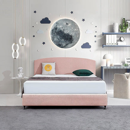 Linen Fabric King Bed Curved Headboard Bedhead - Pale Pink Furniture Kings Warehouse 