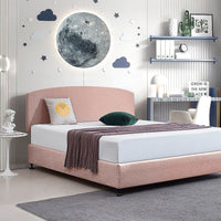 Linen Fabric King Bed Curved Headboard Bedhead - Pale Pink Furniture Kings Warehouse 