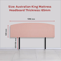 Linen Fabric King Bed Curved Headboard Bedhead - Pale Pink Kings Warehouse 