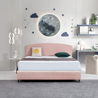 Linen Fabric King Bed Curved Headboard Bedhead - Pale Pink Kings Warehouse 