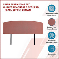 Linen Fabric King Bed Curved Headboard Bedhead - Pearl Copper Brown Furniture Kings Warehouse 