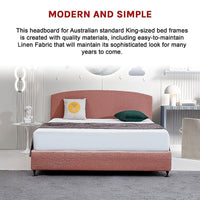 Linen Fabric King Bed Curved Headboard Bedhead - Pearl Copper Brown Furniture Kings Warehouse 