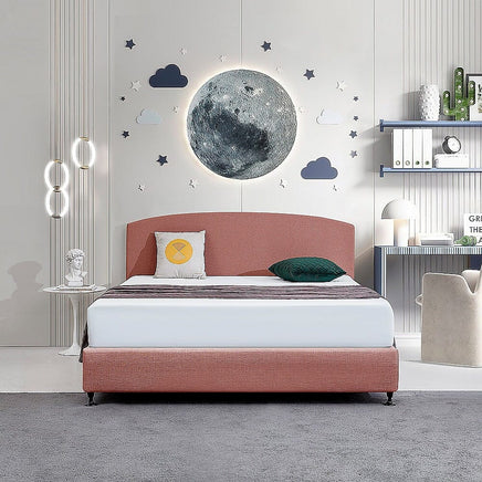 Linen Fabric King Bed Curved Headboard Bedhead - Pearl Copper Brown Furniture Kings Warehouse 