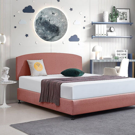 Linen Fabric King Bed Curved Headboard Bedhead - Pearl Copper Brown Furniture Kings Warehouse 