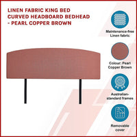 Linen Fabric King Bed Curved Headboard Bedhead - Pearl Copper Brown Kings Warehouse 