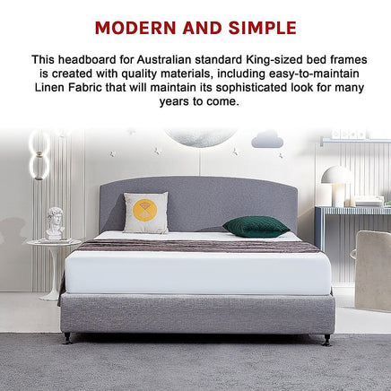 Linen Fabric King Bed Curved Headboard Bedhead - Slate Ash Furniture Kings Warehouse 