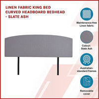 Linen Fabric King Bed Curved Headboard Bedhead - Slate Ash Furniture Kings Warehouse 