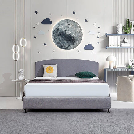 Linen Fabric King Bed Curved Headboard Bedhead - Slate Ash Furniture Kings Warehouse 