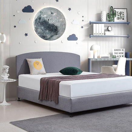 Linen Fabric King Bed Curved Headboard Bedhead - Slate Ash Furniture Kings Warehouse 