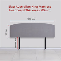 Linen Fabric King Bed Curved Headboard Bedhead - Slate Ash Furniture Kings Warehouse 