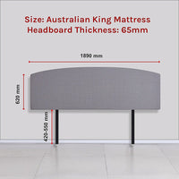 Linen Fabric King Bed Curved Headboard Bedhead - Slate Ash Kings Warehouse 