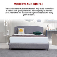 Linen Fabric King Bed Curved Headboard Bedhead - Slate Ash Kings Warehouse 