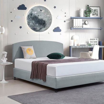 Linen Fabric King Bed Curved Headboard Bedhead - Stone Grey Furniture Kings Warehouse 