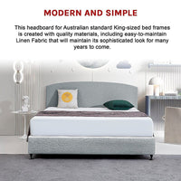 Linen Fabric King Bed Curved Headboard Bedhead - Stone Grey Furniture Kings Warehouse 