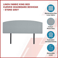 Linen Fabric King Bed Curved Headboard Bedhead - Stone Grey Kings Warehouse 