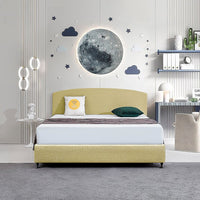 Linen Fabric King Bed Curved Headboard Bedhead - Sulfur Yellow Furniture Kings Warehouse 