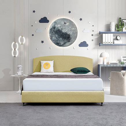 Linen Fabric King Bed Curved Headboard Bedhead - Sulfur Yellow Furniture Kings Warehouse 