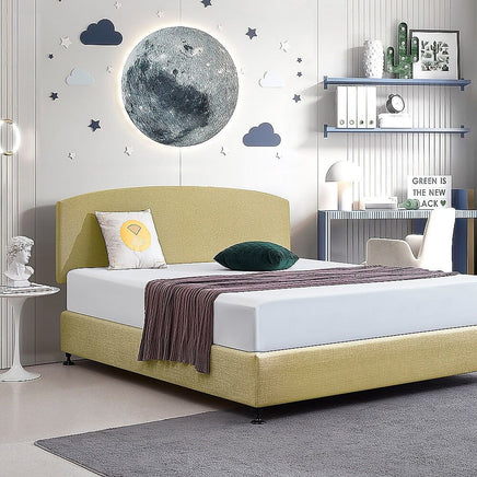 Linen Fabric King Bed Curved Headboard Bedhead - Sulfur Yellow Furniture Kings Warehouse 