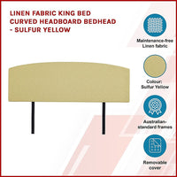 Linen Fabric King Bed Curved Headboard Bedhead - Sulfur Yellow Furniture Kings Warehouse 