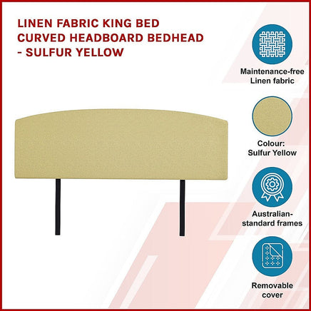 Linen Fabric King Bed Curved Headboard Bedhead - Sulfur Yellow Furniture Kings Warehouse 