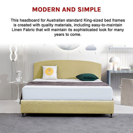 Linen Fabric King Bed Curved Headboard Bedhead - Sulfur Yellow Furniture Kings Warehouse 