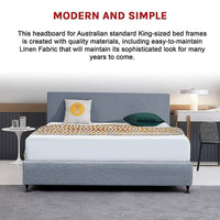 Linen Fabric King Bed Deluxe Headboard Bedhead - Berlin Blue Furniture Kings Warehouse 