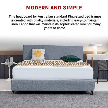 Linen Fabric King Bed Deluxe Headboard Bedhead - Berlin Blue Furniture Kings Warehouse 