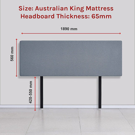 Linen Fabric King Bed Deluxe Headboard Bedhead - Berlin Blue Furniture Kings Warehouse 