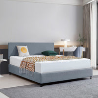 Linen Fabric King Bed Deluxe Headboard Bedhead - Berlin Blue Furniture Kings Warehouse 
