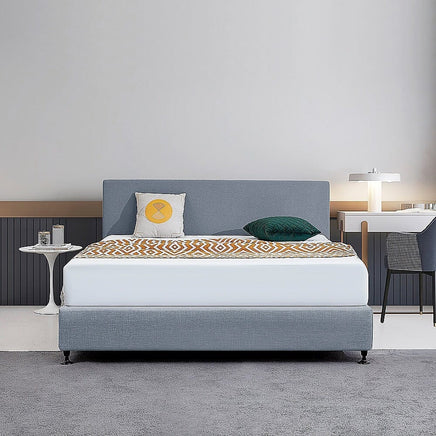 Linen Fabric King Bed Deluxe Headboard Bedhead - Berlin Blue Furniture Kings Warehouse 