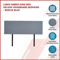 Linen Fabric King Bed Deluxe Headboard Bedhead - Berlin Blue Furniture Kings Warehouse 