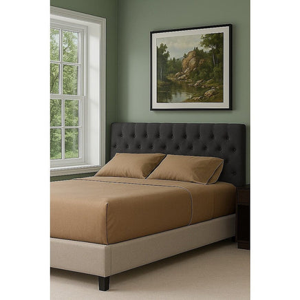 Linen Fabric King Bed Deluxe Headboard Bedhead - Grey Furniture Kings Warehouse 