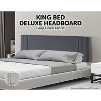 Linen Fabric King Bed Deluxe Headboard Bedhead - Grey Furniture Kings Warehouse 