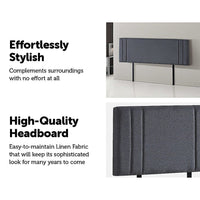 Linen Fabric King Bed Deluxe Headboard Bedhead - Grey Furniture Kings Warehouse 