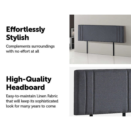 Linen Fabric King Bed Deluxe Headboard Bedhead - Grey Furniture Kings Warehouse 