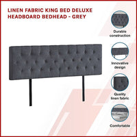 Linen Fabric King Bed Deluxe Headboard Bedhead - Grey Furniture Kings Warehouse 