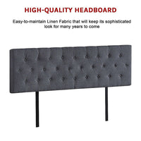 Linen Fabric King Bed Deluxe Headboard Bedhead - Grey Furniture Kings Warehouse 