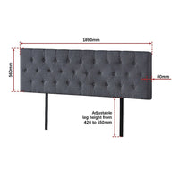 Linen Fabric King Bed Deluxe Headboard Bedhead - Grey Furniture Kings Warehouse 